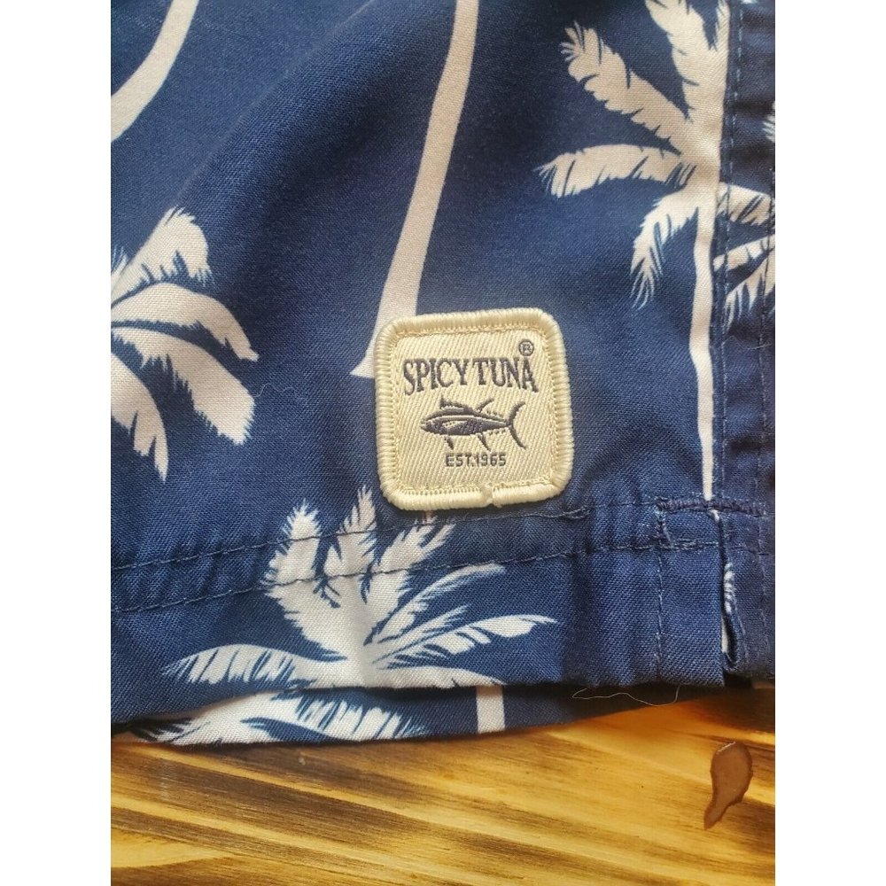 Spicy Tuna Men's Swim Trunks Shorts Palm Trees L Drawstring Waist Beach Summer - Picture 4 of 7